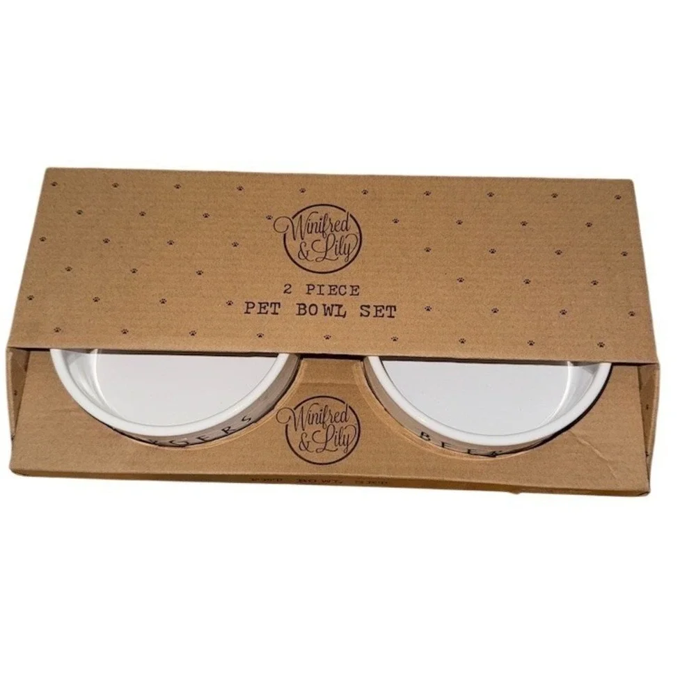 Winifred & Lily‎ Pet Bowl Set 2pc White 